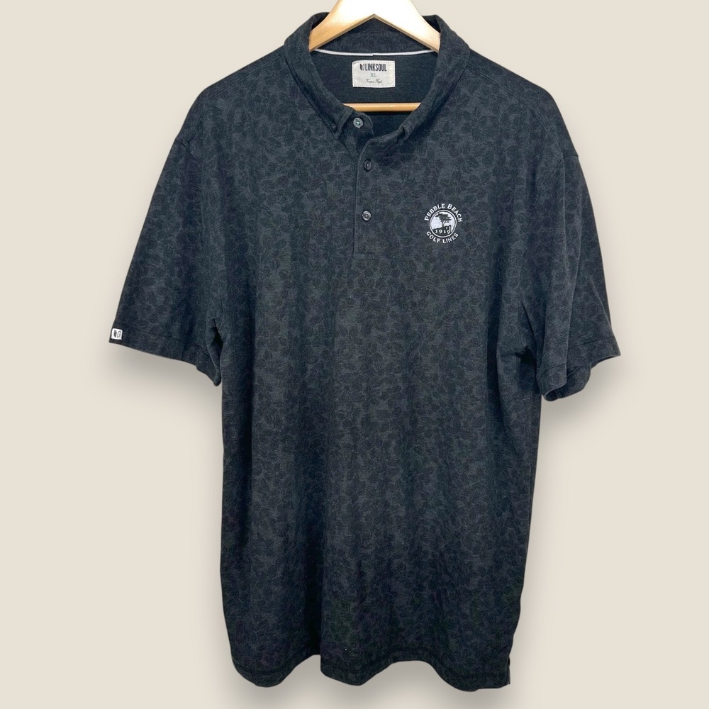 Pebble Beach Golf Links Linksoul Polo Shirt Men XL Black Gray Camo Print Cotton
